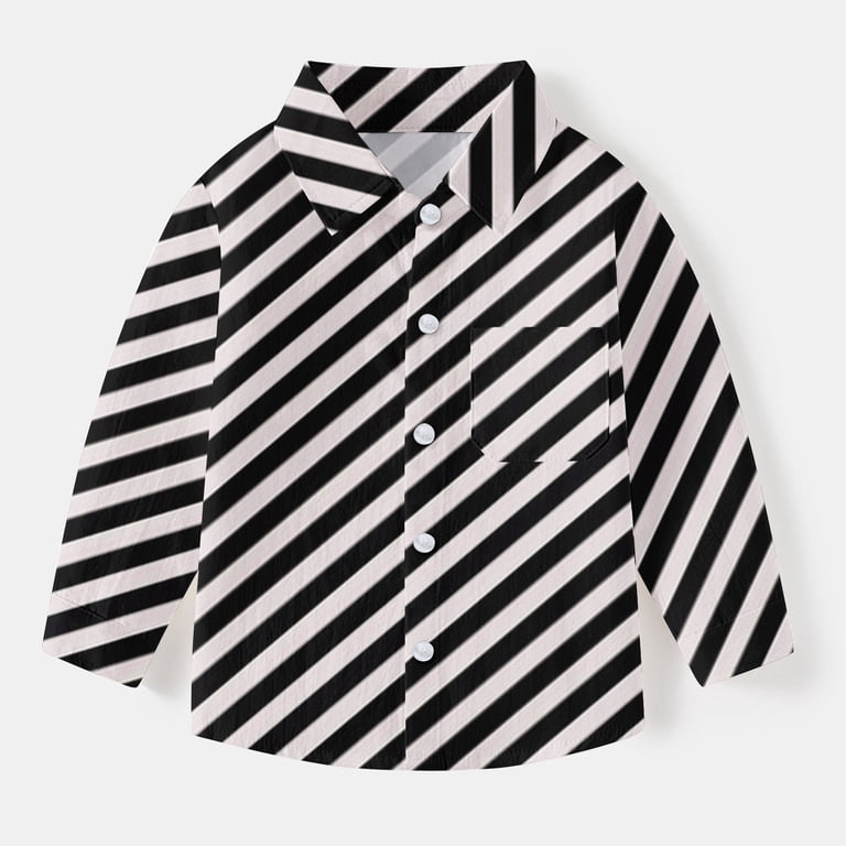 Baby Boy Dress Shirts Boys Striped Long Sleeve Collared Button Up Shirt with Chest Pocket School Uniform, 12-18 Months Black 02