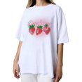 thumbnail image 1 of Women Y2K Oversize Summer Fruit Graphic Print White Tee Shirt Short Sleeve Crew Neck Cotton Aesthetic Tshirt Tops Strawberry, 1 of 7