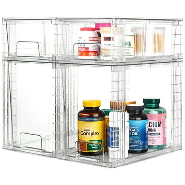 Vtopmart 4 Pack Large Stackable Plastic Storage Drawers, Acrylic Clear Bathroom Closet Undersink Organizer