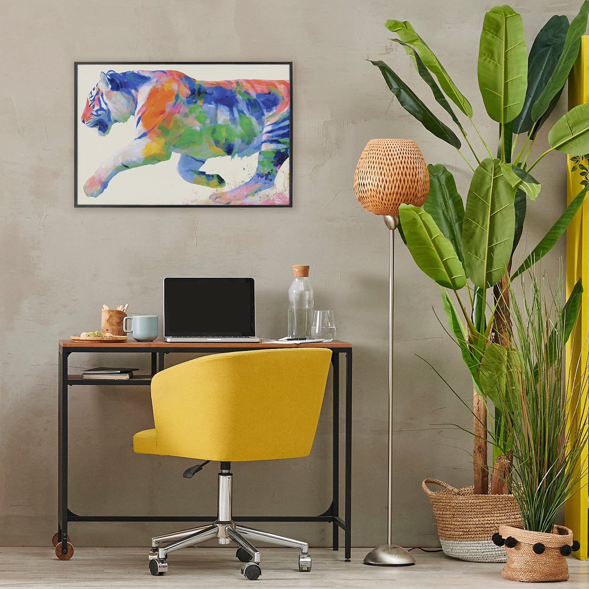 Stupell Industries Colorful Tiger In Motion Black Framed Giclee Art, design by Chromatic Storm Studio