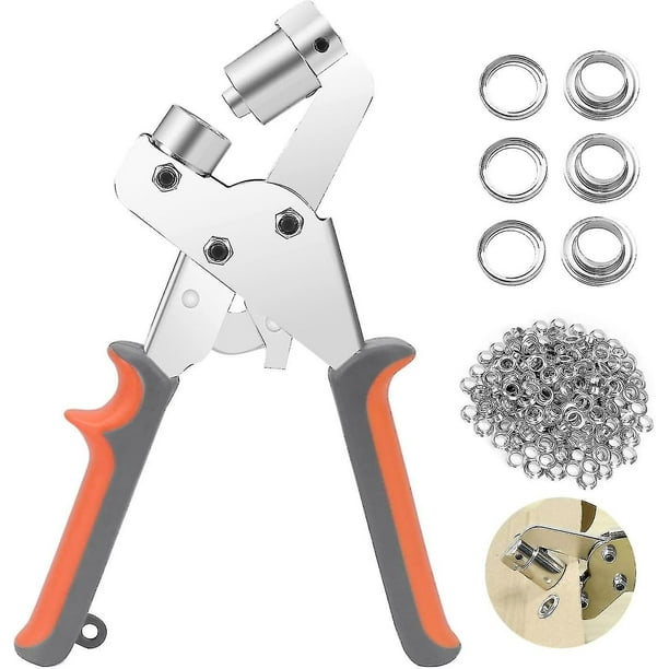 Alicates para ojales, juego de perforadores de ojales profesionales con 100 piezas (interior de 10 mm) de ojales de metal para cuero, tela, lona, cincel de cortina de PVC