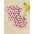 thumbnail image 4 of Bagilaanoe 2pcs Toddler Baby Girl Shorts Set Short Sleeve Print T Shirt Tops + Shorts 12M 18M 24M 3T 4T 5T Kids Casual Summer Clothes, 4 of 7