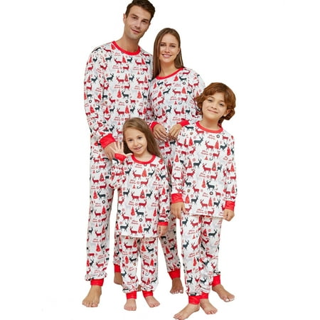 

Family Matching Festive Christmas Pajama Sets Letter/Reindeer/Elk/Santa/Snowman Printed Merry Xmas Long Sleeve Tee and Bottom Sleepwear Set