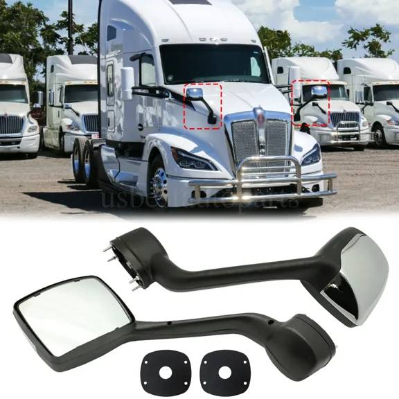 Front Hood Mirror LH RH Chrome Cover fit for Kenworth T680 Peterbilt 587 579