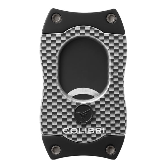Colibri Premium S-Cut Cigar Cutter - Ergonomic Stainless Steel Spring-Loaded Straight Cut Blade, Ideal for up to 66  Ring Gauge - Gift for Cigar Enthusiasts (White Carbon Fiber)