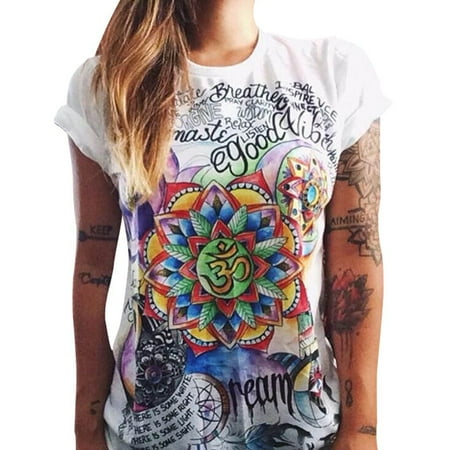 Tshirt Summer Women T-shirt Clothing Print Punk Rock Fashion Tees European T Shirt Owl Letters Eye Print T-shirt Graffiti M