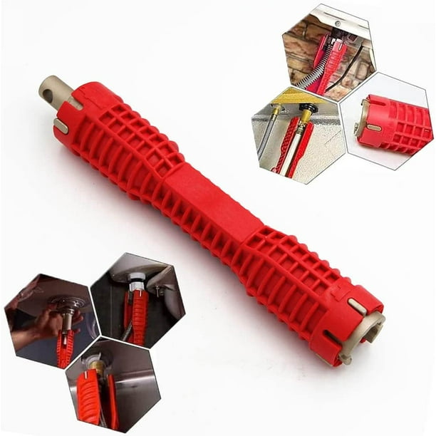 (8 en 1) llave de grifo multifunción de doble cabeza para instalación de fregadero, herramienta de instalación de tuberías de agua para fontaneros y propietarios de viviendas (rojo), LingWen 9024735524878