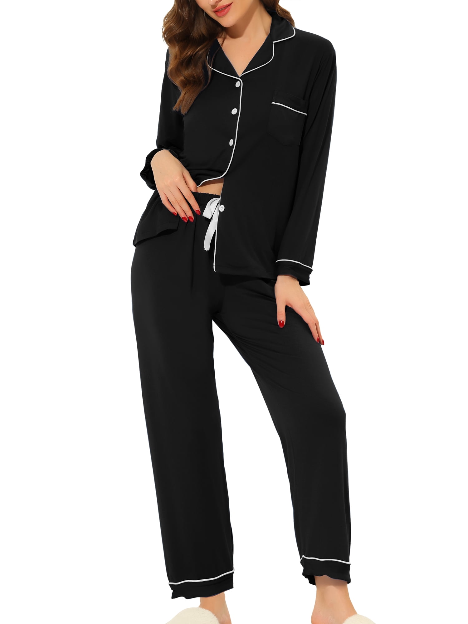 Unique Bargains Women's Pajama Sleep Shirt Nightwear Sleepwear Lounge Modal Pj Sets
