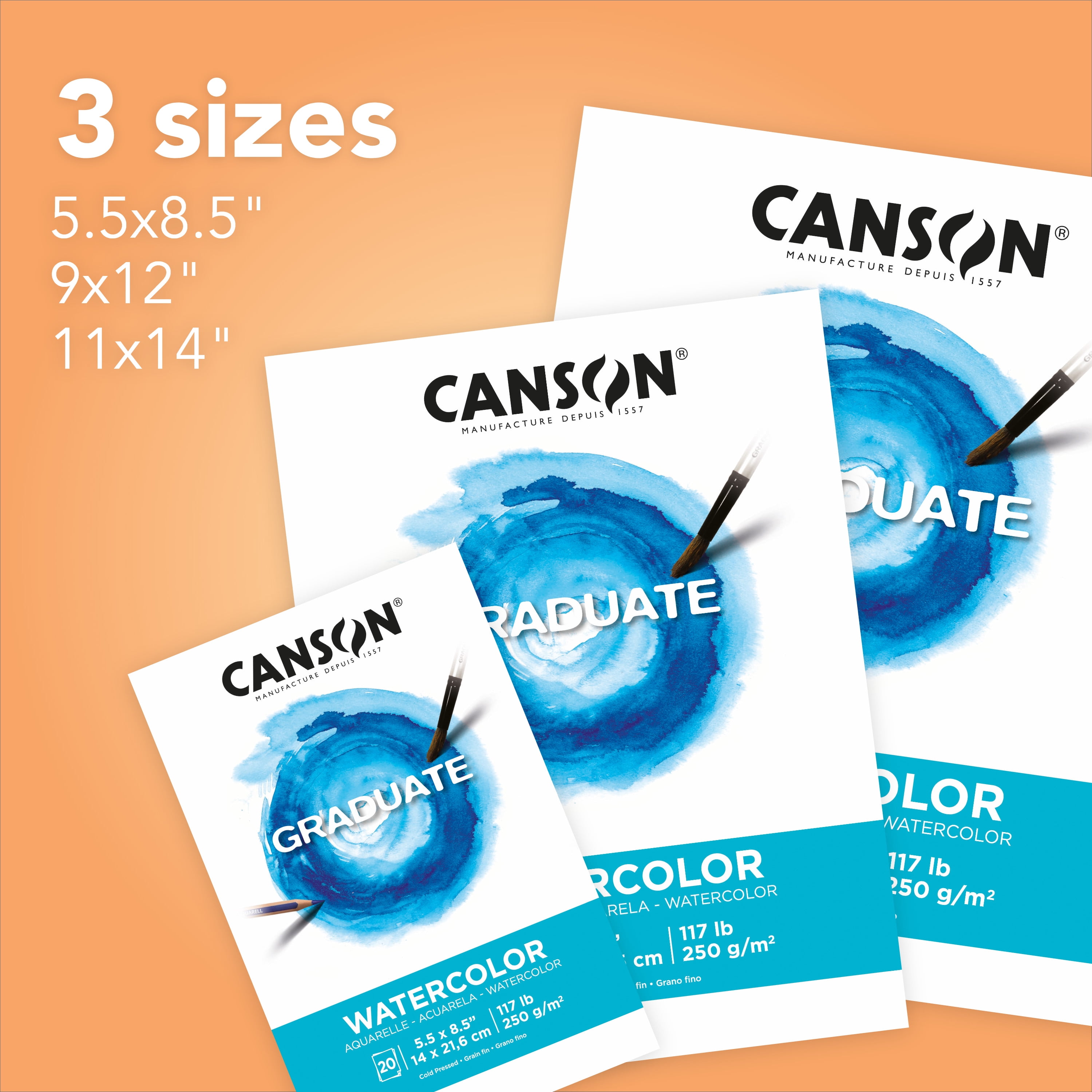 Canson Graduate Watercolor Paper Jumbo Pad, Heavyweight 141lb/300gsm, 40 Sheets, White, 9x12 in, Art Students & Teens