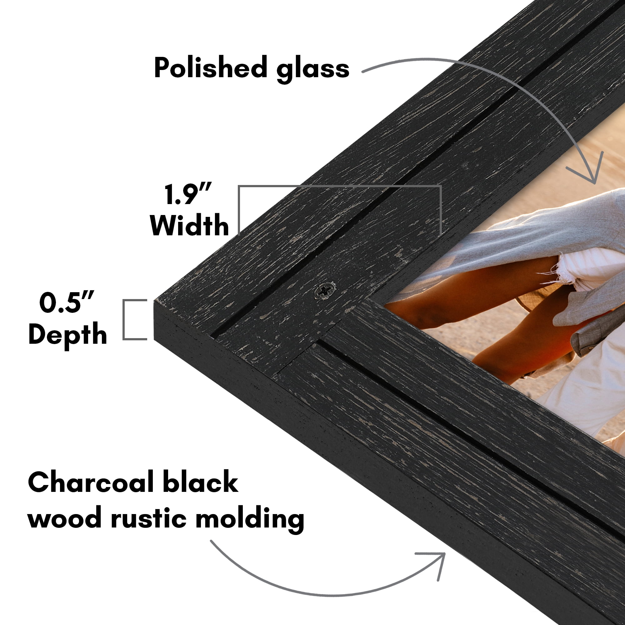 Americanflat 5x7 Picture Frame Polished Crystal Clear Glass Hampton Collection Distressed - Charcoal Black