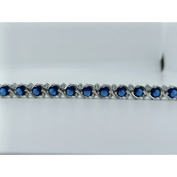 Blue Sapphire Tennis Bracelet In Silver 925 with 14k Gold Plated gift for her man women