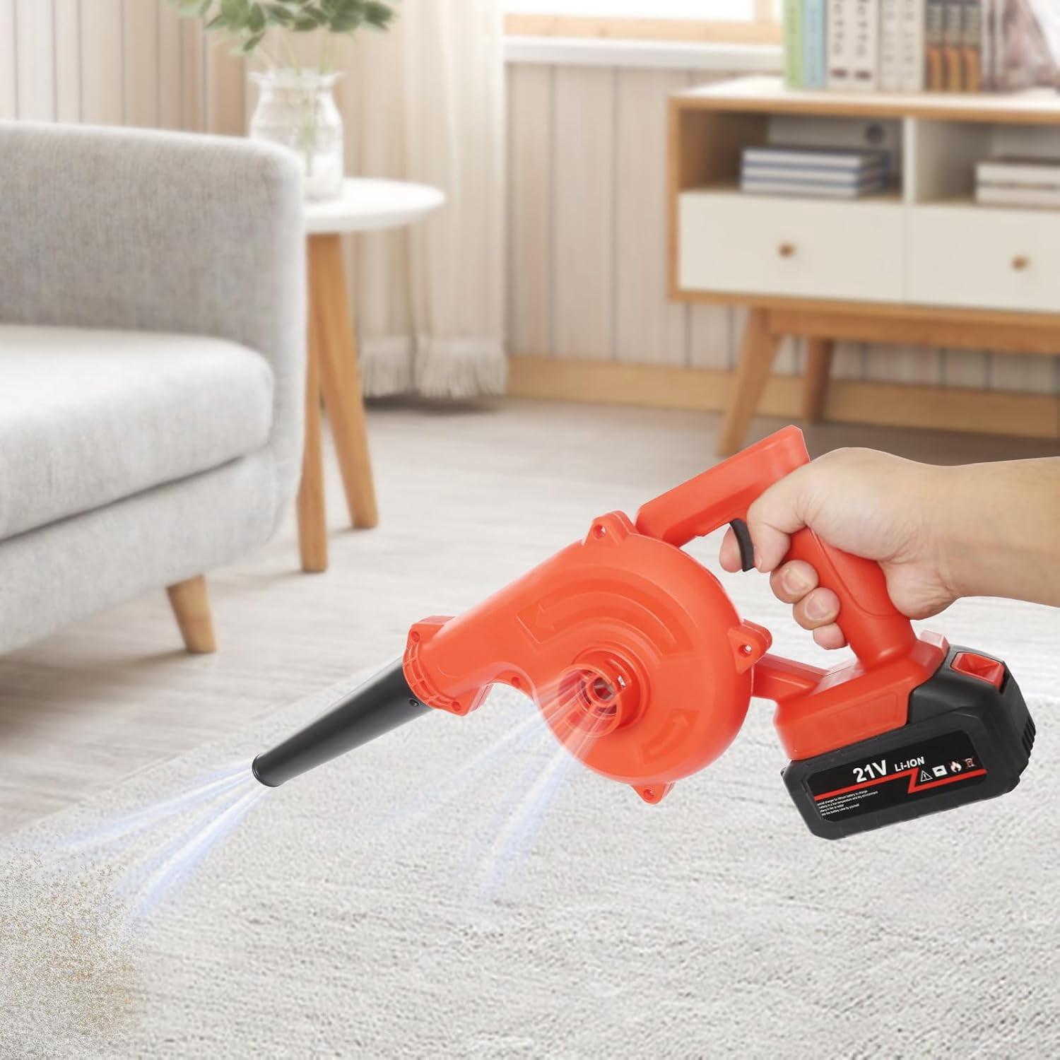 800W Battery Powered Cordless Leaf Blower, 6000-8000rpm Suction Blowing Machine, Vacuum Dust Clean Leaf Blower with Dust Collection Bag
