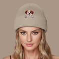 thumbnail image 2 of XIAOCHA Thick Fall‑Winter Beanie for Women，Puppy‑Embroidered Outdoor Skullcap,Khaki, 2 of 6