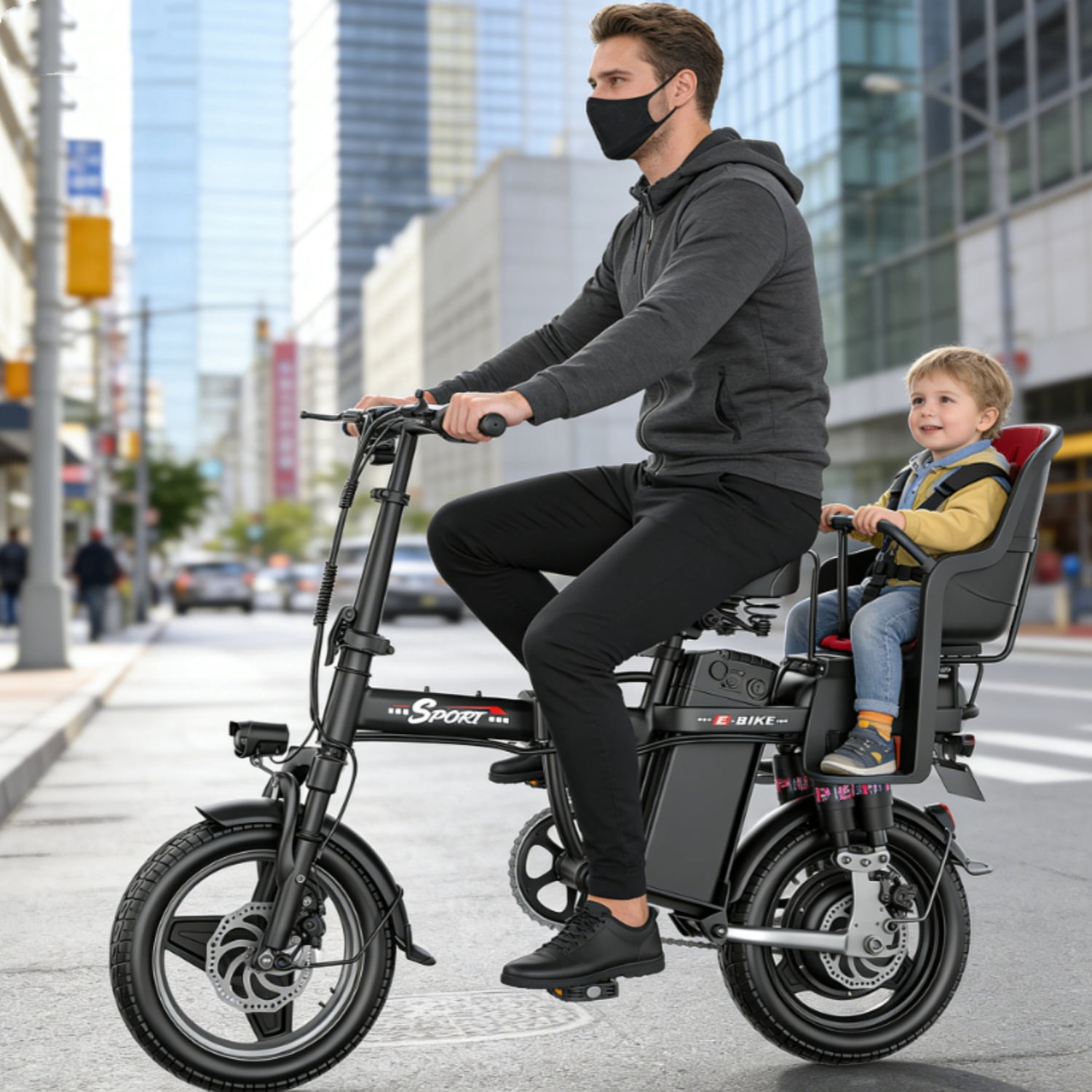 ASKGO 1200W Electric Bike for Adults Teens, 48V 14Ah Folding Ebike, 25MPH & 30 Miles Range, 14" Commuting Ebike with Dual Suspension & Dual Brake, 3-Speed Modes, Portable Electric Mini Bike,UL2849