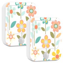 Yayeee 2-Pack Plug in LED Night Lights with Light Sensors Motion Detectors, Orange Retro Flower