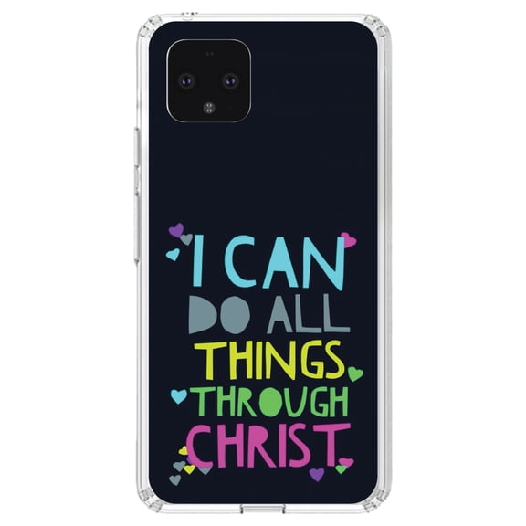 DistinctInk Clear Shockproof Hybrid Case for Google Pixel 4 (5.7" Screen) - TPU Bumper, Acrylic Back, Tempered Glass Screen Protector - I Can Do All Things Through Christ - Show Your Love of Christ