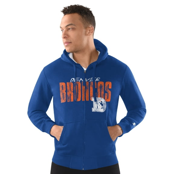 Men's Starter Royal Denver Broncos Distressed Classic Full-Zip Hoodie
