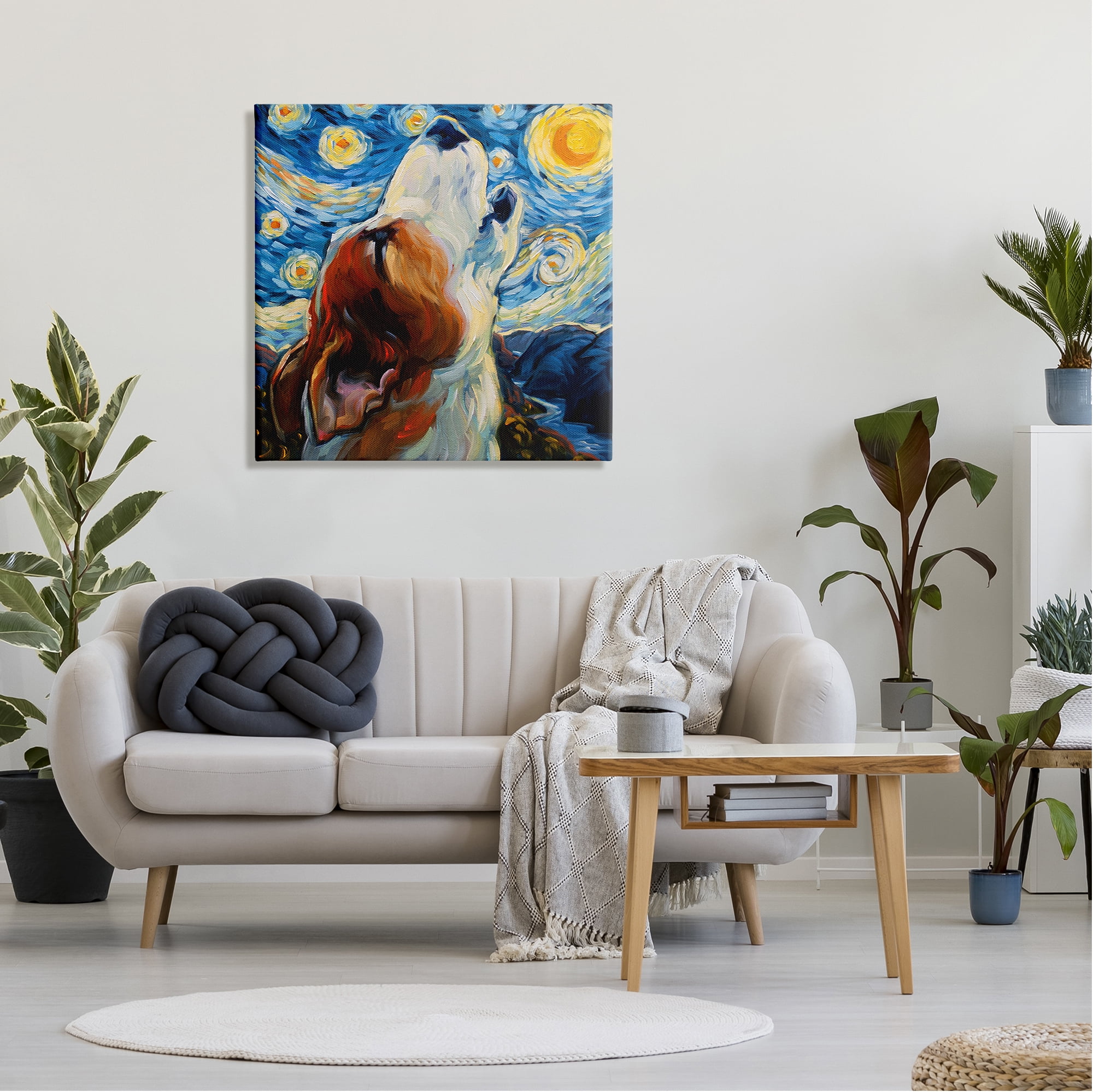 Stupell Industries Howling Dog Classic Painting Animals & Insects Painting Gallery Wrapped Canvas Print Wall Art, 30 x 30