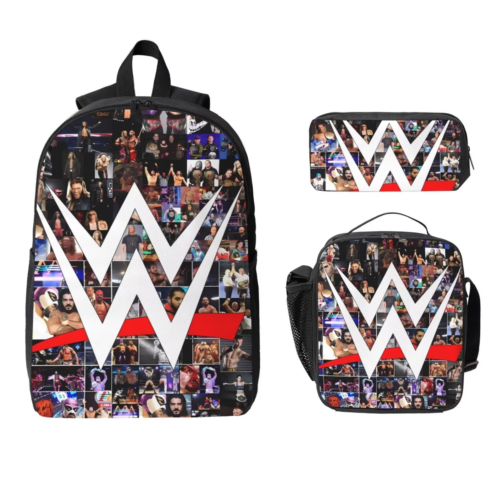 Wwes Backpack 3-Piece Set Fashion Printed Lightweight Multipurpose Casual Travel Backpacks