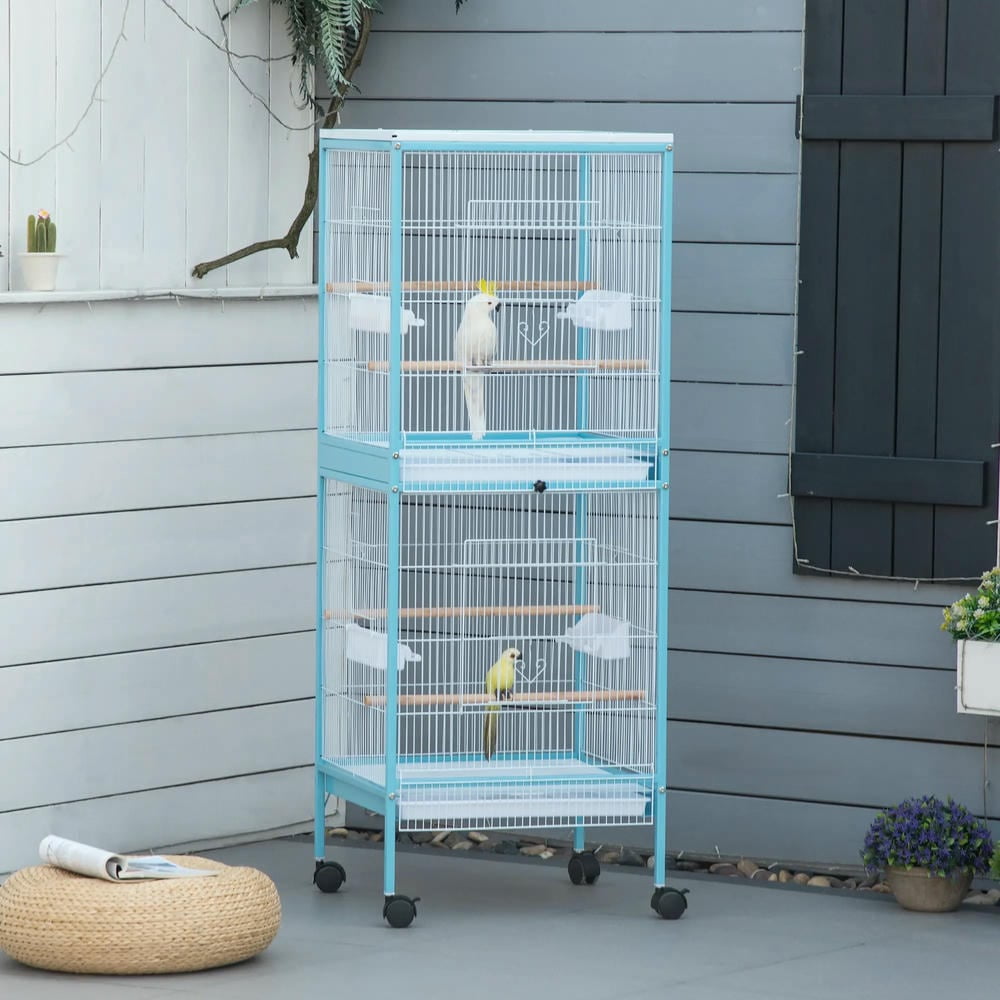 Barara King Bird Cage, Bird Habitat Small Animal Travel Cage,55" Large Parrot Cage with Toy Hooks Above Top Bird Perch, Tray, Food Cups