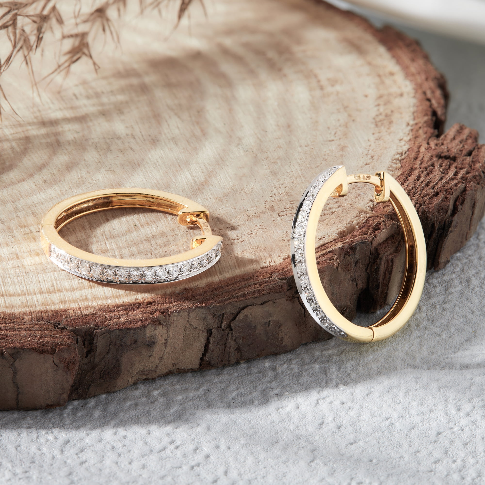 DewberryDiamonds 1/3 Ct Round Cut IGI Certified Lab Grown Diamond 14k Yellow Gold Plated 925 Silver Hoop Earrings for Women (Clarity: VS, Color: EF)