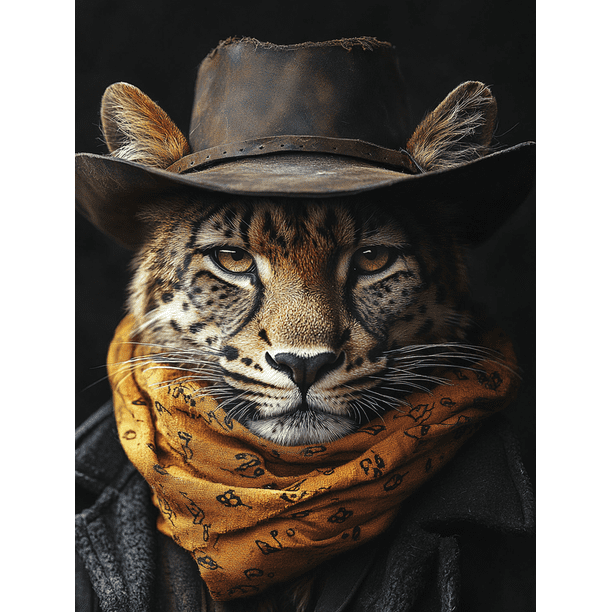 Qisvanset 12x16 Inch 2D Flat Framed Canvas Art, Western Leopard Cowboy Hat Wild West Country Home Wall Decor