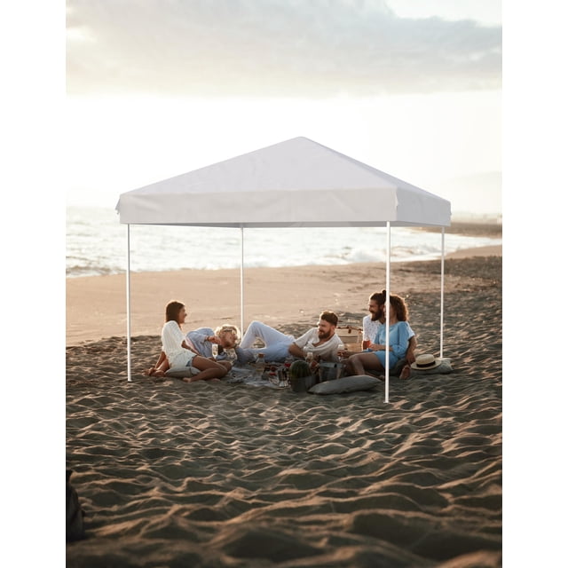 TROPOW 10x10 Pop Up Canopy - Outdoor Canopy Tent with Portable Roller Bag - One Button Push Setup, 3 Adjustable Height, 4 Weight Bags, 8 Stakes & 4 Guy Ropes Included,White