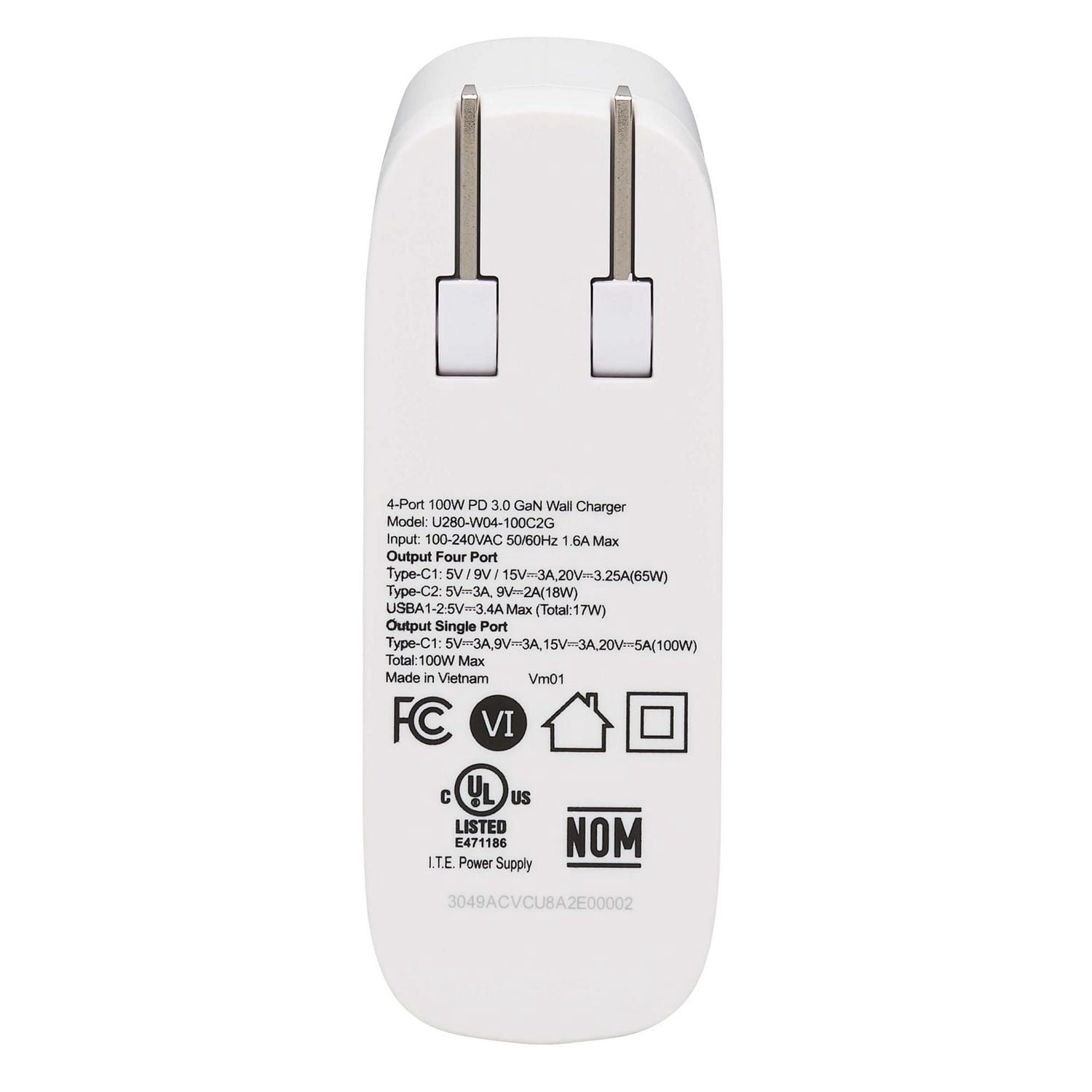 Tripp Lite 4-Port USB Wall Charger, 100W PD, GaN Tech, 2 USB-C & 2 USB-A Ports, White