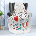 thumbnail image 4 of Nautical Soft Flannel Fleece Throw Blanket, I Love Sea Words Heart Materials Anchor Compass Knotted Rope, Cozy Plush for Indoor and Outdoor Use, 50" x 70", White Red Blue, by Ambesonne, 4 of 5