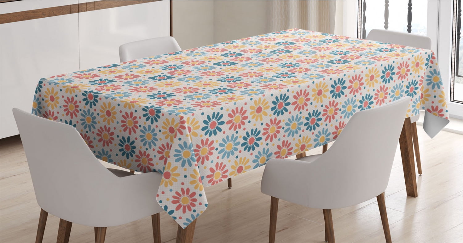 Colored Tablecloth Garden Tablecloth, Pastel Colored Aster Petals Daisy Buds Blooming ...