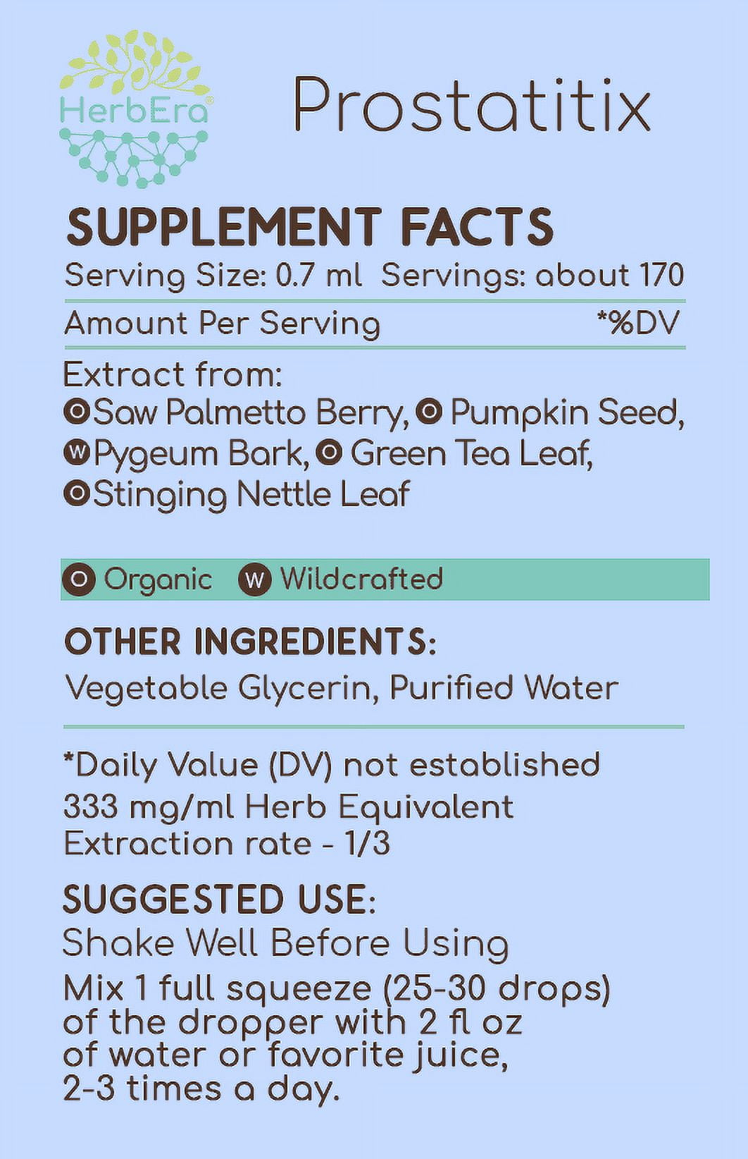HerbEra Prostatitix Extract, Dietary Supplement Herbal Formula, Made from Saw Palmetto Berry, Stinging Nettle Leaf, Pumpkin Seed, Green Tea Leaf, Wildcrafted: Pygeum Bark 4 oz