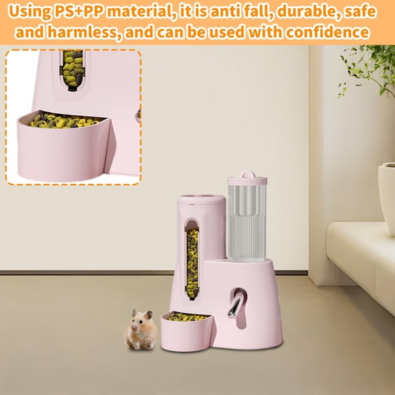 Automatic Drinking Water Feeder Hamster Golden Bear Kettle Food Bowl Two In One, Innovative 2-In-1 Structure Saves Cage Space, Anti-Push-Over Stable Base, Vacuum Kettle For