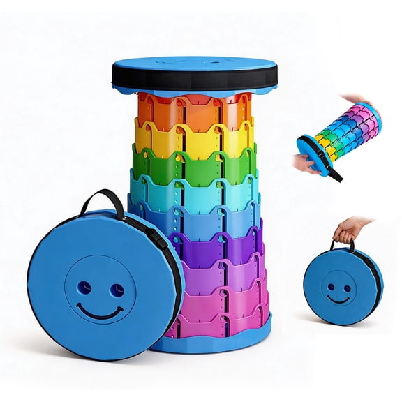 Foldable Stool, Portable Collapsible Stool Retractable Stool, Load Capacity 450lbs, Collapsible Chair Camping Stool with Carrying Straps for Outdoor Fishing Hiking Travel BBQ, Blue