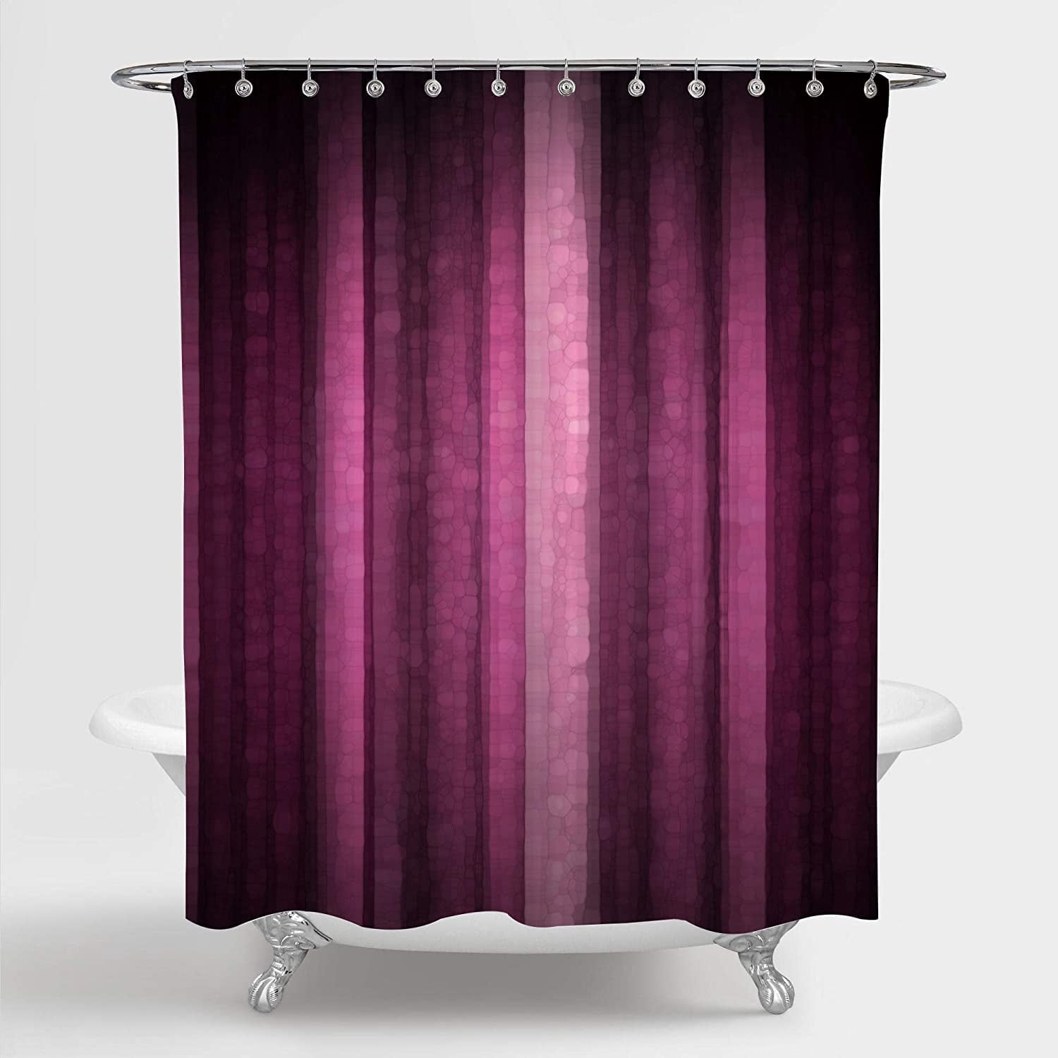 Pink Striped Shower Curtain, Hot Pink Neon Pink Cute Shower Curtain Set with 12 Hooks, Abstract Mosaic Glass Texture and Dark Stripe Art Waterproof Fabric Bathroom Decor, 72" W x 72" L
