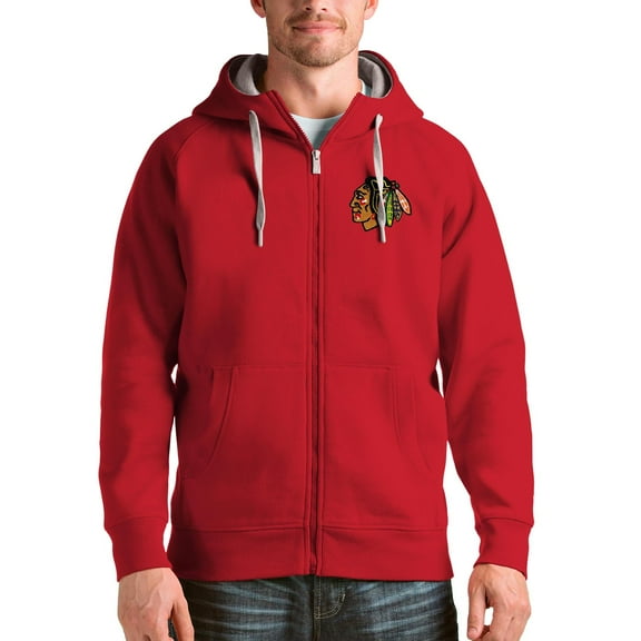 Men's Antigua Red Chicago Blackhawks Logo Victory Full-Zip Hoodie