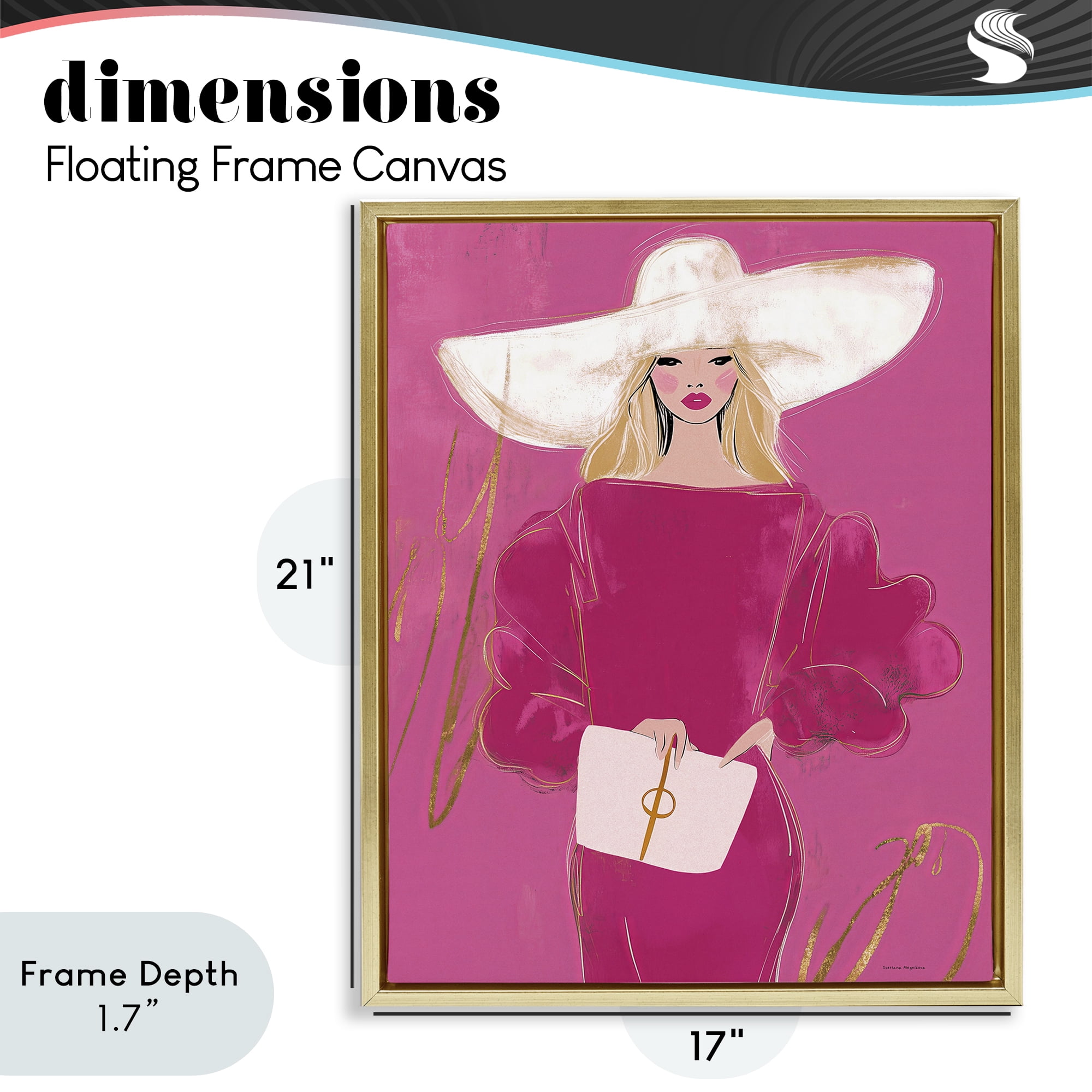 Stupell Industries Lady In Pink with Hat Gold Framed Floater Canvas Wall Art, design by Svetlana Aleynikova