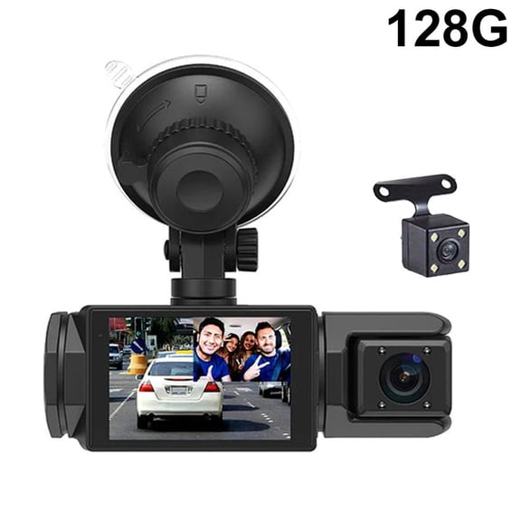 Dash Cam, Triple Lens HD 1080p Car Recorder, Auto-Actinate Reverse Camera, 24-Hour Parking Monitor, Motion Detection Auto Recording, with 128GB SD Card