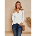thumbnail image 4 of Women's V Neck Casual Long Sleeve Pullover Sweater Blouses Waffle Knit Henley Tops, 4 of 4
