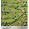 thumbnail image 1 of Soimoi Silk Fabric Leaves & Periwinkle Floral Printed Fabric 1 Yard 42 Inch Wide, 1 of 3