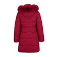 thumbnail image 4 of Women's Mid-Length Slim Fit Puffer Coat, Detachable Hood Winter Jacket, Fleece Lined Warm Parka, Cold Weather Outerwear, Plush Trim Hooded Coat, Fashionable Winter Parka Red XL, 4 of 9