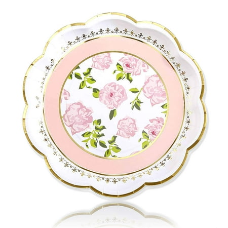 Kate Aspen Floral Paper Plates, Disposable Party Plates for Birthday & Tea Party, Baby Shower, Wedding and Anniversary, 9 Inch (Pink, 4 Set of 8, 32 Pcs)