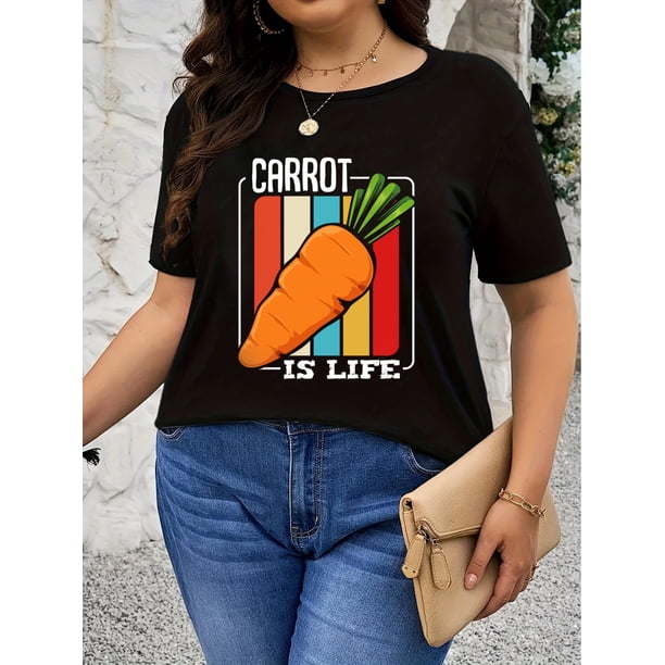 Camiseta de cuello redondo con estampado de zanahoria azul, talla grande, para hombre y mujer, informal, de verano, de manga corta, talla grande, para adultos, hombres, mujeres, adolescentes, jóvenes.