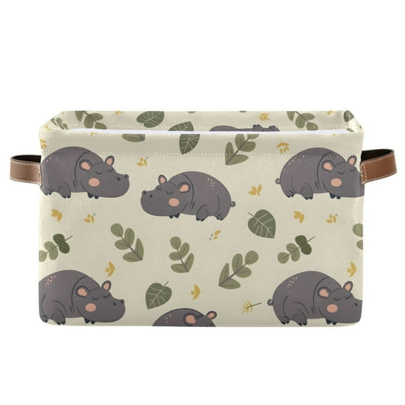 Cute Sleepy Hippo Storage Bins with Handle Fabric Organizer Basket Foldable Box 1 Pack 14.2x10.2x8.3