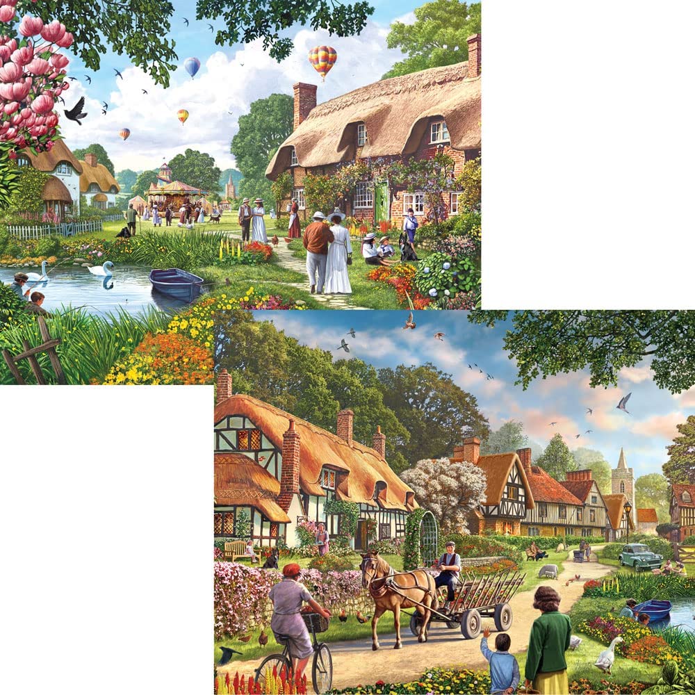 Village Life Series by Steve Crisp: 4-in-1 Color Posters, 300-Piece Jigsaw Puzzles, Ages Appropriate