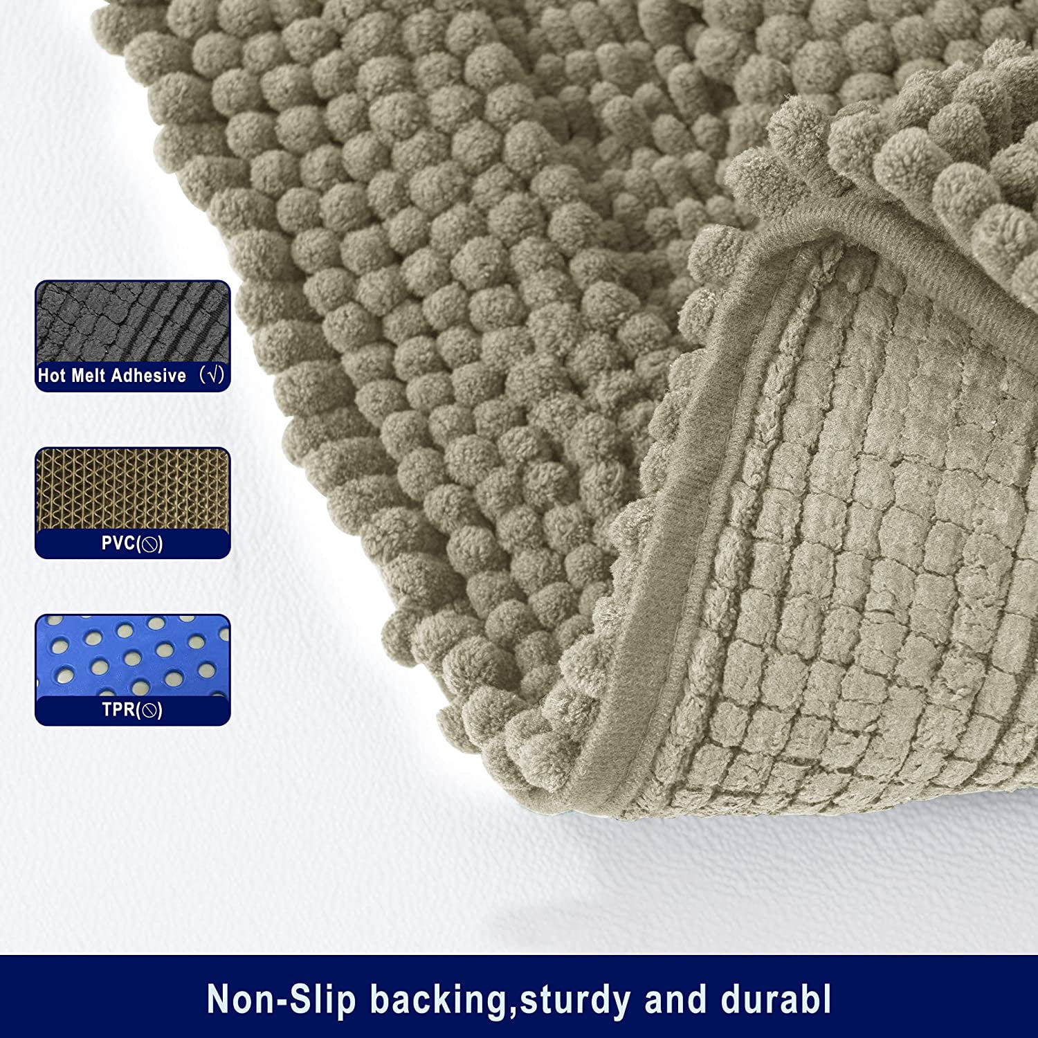 Subrtex Non-Slip Bathroom Rugs Chenille Soft Striped Plush Bath Mat (Taupe Brown, 20" x 32")