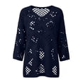 thumbnail image 5 of Women's Beige Crochet Top with V Neck Summer Crochet Long Sleeve Sexy Tops Cover Cruise Outfit, 5 of 5