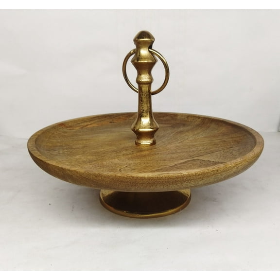 ALUMINUM AND WOOD SINGLE TIER CAKE STAND - PLATTERS - BY ERHA HANDICRAFT