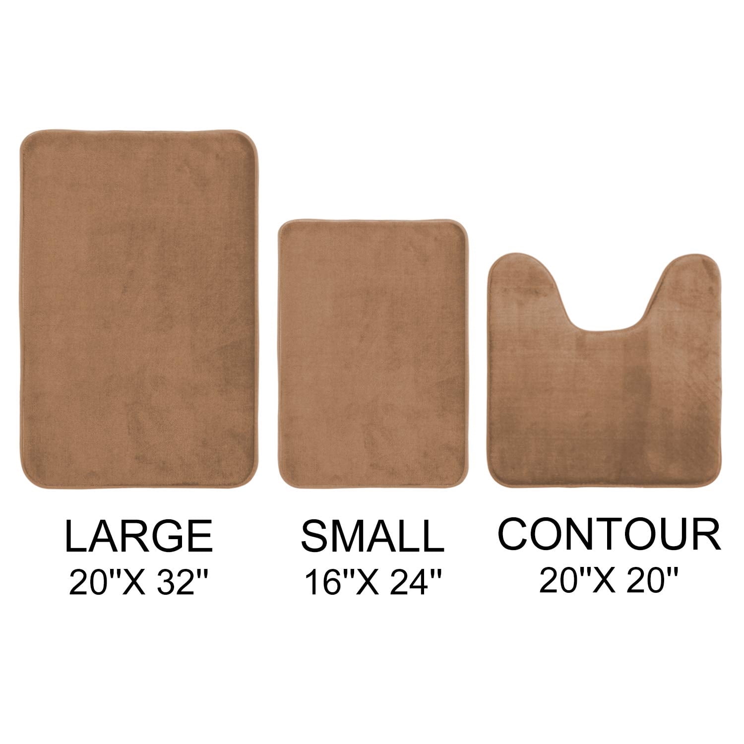 AOACreations Memory Foam Bath Rug, Bathroom Mat Set of 3 Pcs, Light Brown