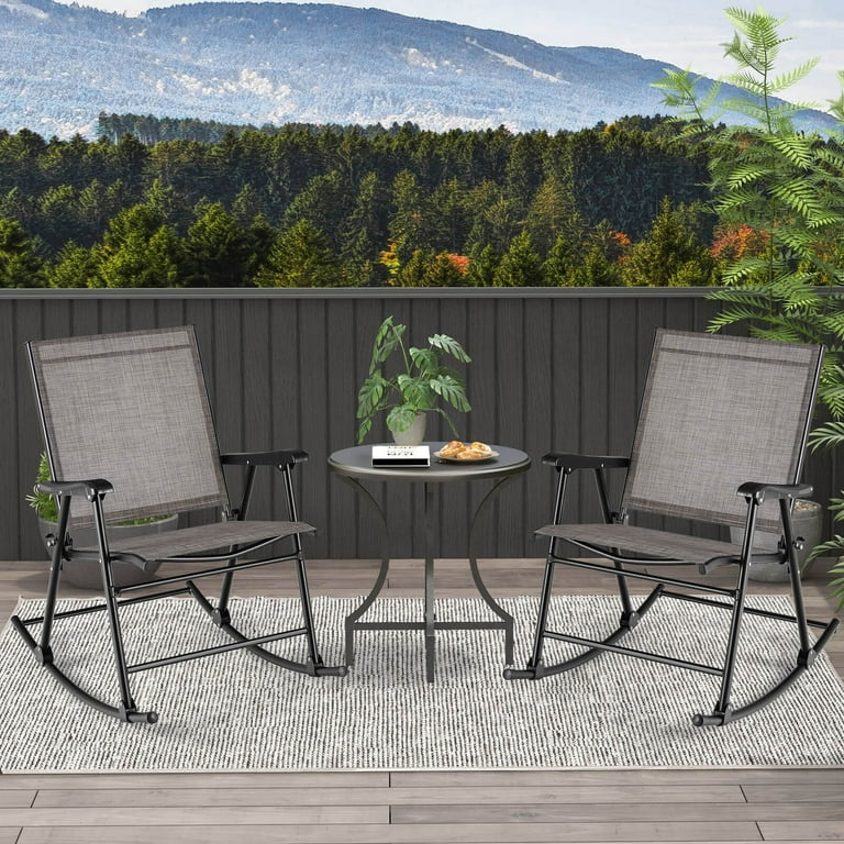 ◇HarrisTweed Side Shellchair2 Costway 2pcs Folding Rocking Chairs, Heavy-Duty Metal Frame