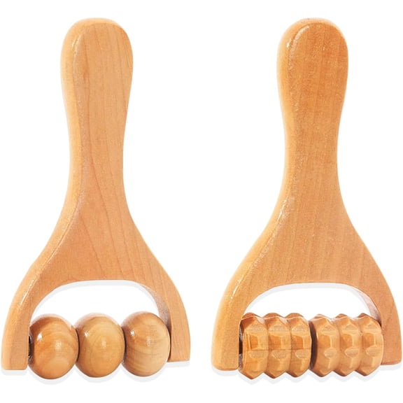 2Pcs Wooden Massage Roller, Back Massage Roller, Muscle Belly Relief Tool for Cellulite/Muscle & Abdomen (Brown)